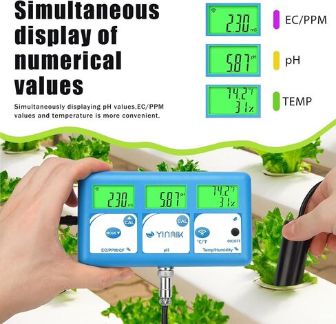 YINMIK EC PPM pH Monitor for Hydroponics Nutrients, WiFi pH PPM Tester for Plant Growers, Continuous Monitoring pH PPM EC Temp. of Indoor DWC Growing System, Hydro Reservoir Tank, Aeroponic Garden in Kuwait