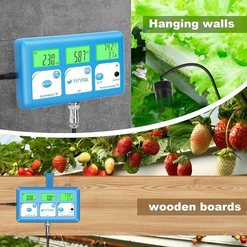 YINMIK EC PPM pH Monitor for Hydroponics Nutrients, WiFi pH PPM Tester for Plant Growers, Continuous Monitoring pH PPM EC Temp. of Indoor DWC Growing System, Hydro Reservoir Tank, Aeroponic Garden in Kuwait
