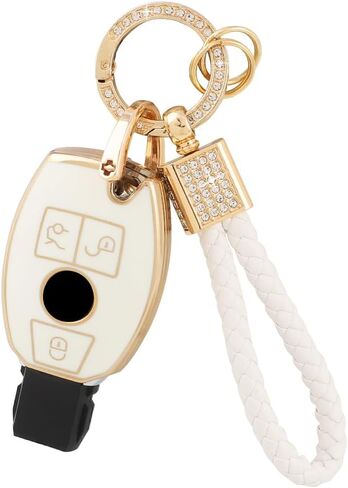 PIFOOG Key Fob Cover for Chevy Chevrolet GMC Yukon Tahoe Suburban 1500 2021-2023 Accessories 6 Buttons Car Key Case Shell Keychain Bling Protector Girly Women White Gold TPU in Saudi Arabia