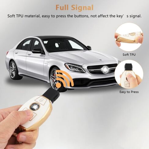 PIFOOG Key Fob Cover for Chevy Chevrolet GMC Yukon Tahoe Suburban 1500 2021-2023 Accessories 6 Buttons Car Key Case Shell Keychain Bling Protector Girly Women White Gold TPU in Saudi Arabia