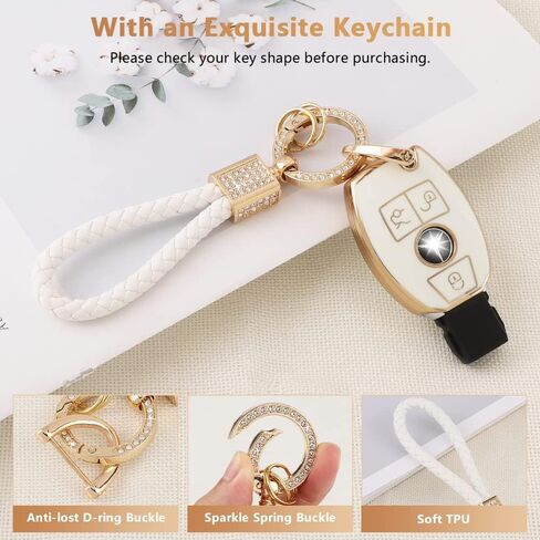 PIFOOG Key Fob Cover for Chevy Chevrolet GMC Yukon Tahoe Suburban 1500 2021-2023 Accessories 6 Buttons Car Key Case Shell Keychain Bling Protector Girly Women White Gold TPU in Saudi Arabia