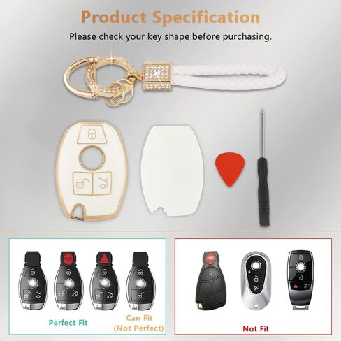 PIFOOG Key Fob Cover for Chevy Chevrolet GMC Yukon Tahoe Suburban 1500 2021-2023 Accessories 6 Buttons Car Key Case Shell Keychain Bling Protector Girly Women White Gold TPU in Saudi Arabia