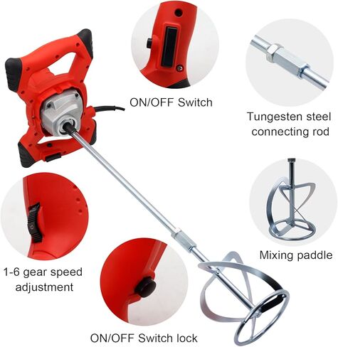 خلاط اسمنت VICSEC 2100 واط خلاط خرسانة كهربائي خلاط طلاء لاسلكي للحفر مع 6 سرعات، خلاط طين محمول 110 فولت لخلط الطين والأسمنت والملاط والطلاء والأعلاف in Kuwait