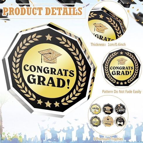 Misdary 6 Pcs 2024 Graduation Trophy Award 4 x 4 Inch Acrylic Award Trophies Plaques Class of 2024 Graduation Gifts for School Students Kids Kindergarten Graduation Party Supplies(Common Style) in Saudi Arabia