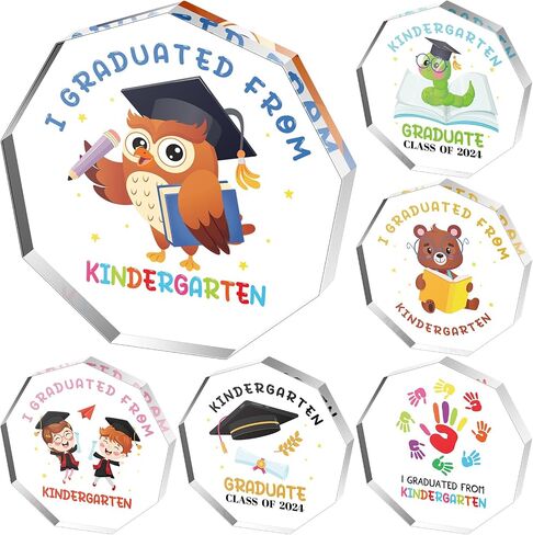 Misdary 6 Pcs 2024 Graduation Trophy Award 4 x 4 Inch Acrylic Award Trophies Plaques Class of 2024 Graduation Gifts for School Students Kids Kindergarten Graduation Party Supplies(Common Style) in Saudi Arabia