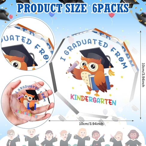 Misdary 6 Pcs 2024 Graduation Trophy Award 4 x 4 Inch Acrylic Award Trophies Plaques Class of 2024 Graduation Gifts for School Students Kids Kindergarten Graduation Party Supplies(Common Style) in Saudi Arabia