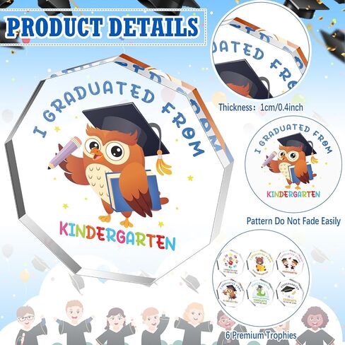 Misdary 6 Pcs 2024 Graduation Trophy Award 4 x 4 Inch Acrylic Award Trophies Plaques Class of 2024 Graduation Gifts for School Students Kids Kindergarten Graduation Party Supplies(Common Style) in Saudi Arabia