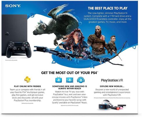 وحدة تحكم Playstation 4 رفيعة بسعة 2 تيرابايت SSD مع حزمة وحدة تحكم لاسلكية Dualshock 4 معززة بمحرك أقراص الحالة الصلبة السريع (متجدد) in Saudi Arabia