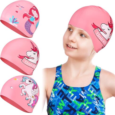 3 Pcs Swim Caps Kids Waterproof Silicone Swimming Caps for Girls Pool Swim Hat Swimming Cap for Short and Long Hair for Boys Children Toddler (Stylish Style) in Saudi Arabia