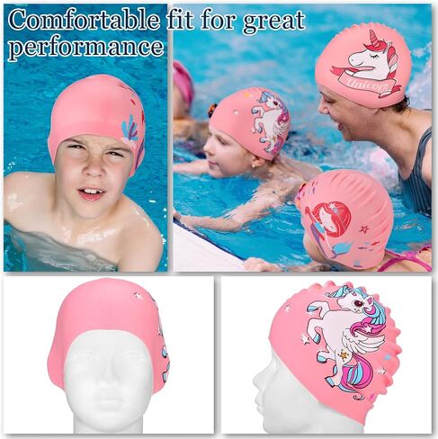 3 Pcs Swim Caps Kids Waterproof Silicone Swimming Caps for Girls Pool Swim Hat Swimming Cap for Short and Long Hair for Boys Children Toddler (Stylish Style) in Saudi Arabia