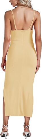 Umenlele Women's Sexy Cowl Neck Side Split Hem Ribbed Sleeveless Bodycon Party Midi Dress in Kuwait
