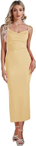 Umenlele Women's Sexy Cowl Neck Side Split Hem Ribbed Sleeveless Bodycon Party Midi Dress in Kuwait