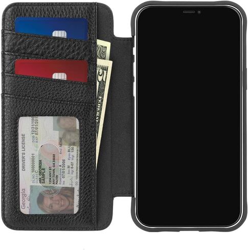 حافظة Case-Mate Wallet Folio iPhone 13 Pro - سوداء [حماية من السقوط بطول 10 أقدام] [متوافقة مع MagSafe] غطاء قابل للطي مقاوم للصدمات مصنوع من جلد أصلي مرصوف بالحصى، حامل أفقي، حامل للنقود والبطاقات in Saudi Arabia