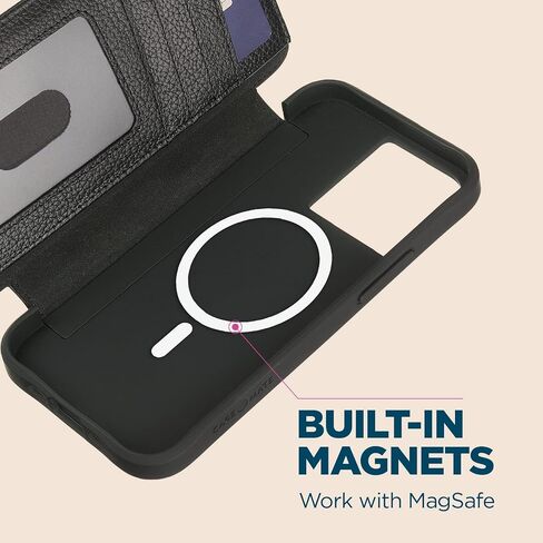 حافظة Case-Mate Wallet Folio iPhone 13 Pro - سوداء [حماية من السقوط بطول 10 أقدام] [متوافقة مع MagSafe] غطاء قابل للطي مقاوم للصدمات مصنوع من جلد أصلي مرصوف بالحصى، حامل أفقي، حامل للنقود والبطاقات in Saudi Arabia