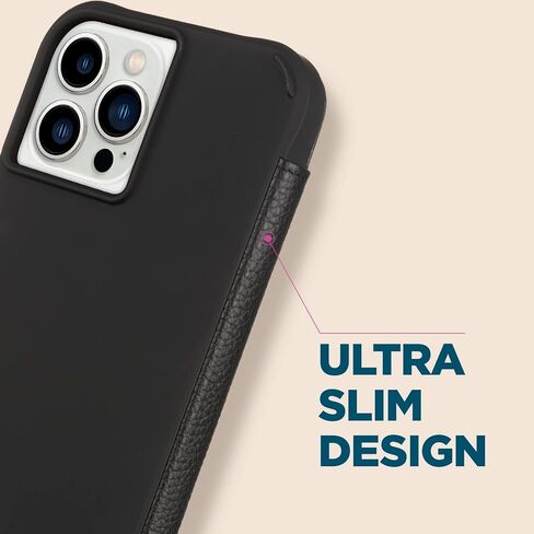 حافظة Case-Mate Wallet Folio iPhone 13 Pro - سوداء [حماية من السقوط بطول 10 أقدام] [متوافقة مع MagSafe] غطاء قابل للطي مقاوم للصدمات مصنوع من جلد أصلي مرصوف بالحصى، حامل أفقي، حامل للنقود والبطاقات in Saudi Arabia