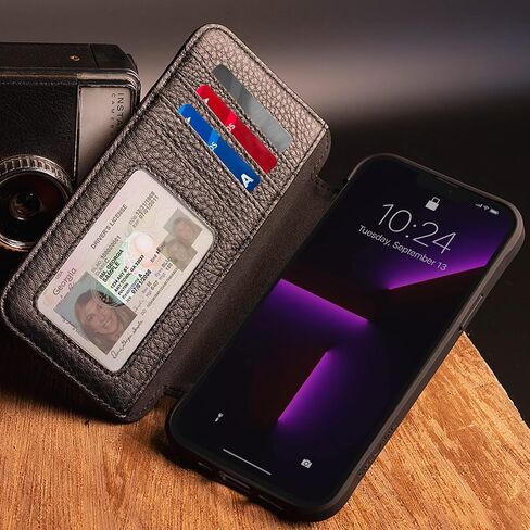 حافظة Case-Mate Wallet Folio iPhone 13 Pro - سوداء [حماية من السقوط بطول 10 أقدام] [متوافقة مع MagSafe] غطاء قابل للطي مقاوم للصدمات مصنوع من جلد أصلي مرصوف بالحصى، حامل أفقي، حامل للنقود والبطاقات in Saudi Arabia