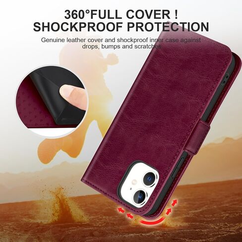 Bizzib for iPhone 11 Case Leather Wallet with Card Holder[ RFID Blocking] 360 Full Shockproof Protection Magnetic Closure Phone Cover with Card Slots and Strap for iPhone 11 6.1in-Burgundy in Saudi Arabia