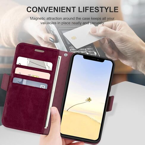 Bizzib for iPhone 11 Case Leather Wallet with Card Holder[ RFID Blocking] 360 Full Shockproof Protection Magnetic Closure Phone Cover with Card Slots and Strap for iPhone 11 6.1in-Burgundy in Saudi Arabia