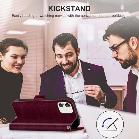 Bizzib for iPhone 11 Case Leather Wallet with Card Holder[ RFID Blocking] 360 Full Shockproof Protection Magnetic Closure Phone Cover with Card Slots and Strap for iPhone 11 6.1in-Burgundy in Saudi Arabia