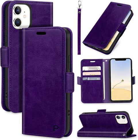 Bizzib for iPhone 11 Case Leather Wallet with Card Holder[ RFID Blocking] 360 Full Shockproof Protection Magnetic Closure Phone Cover with Card Slots and Strap for iPhone 11 6.1in-Burgundy in Saudi Arabia