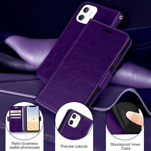 Bizzib for iPhone 11 Case Leather Wallet with Card Holder[ RFID Blocking] 360 Full Shockproof Protection Magnetic Closure Phone Cover with Card Slots and Strap for iPhone 11 6.1in-Burgundy in Saudi Arabia