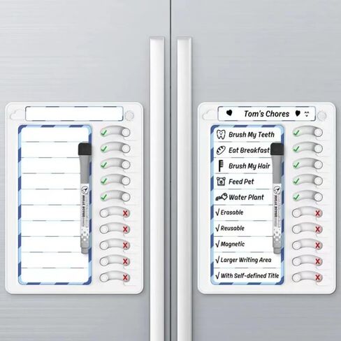 WQYWWLFR Chore Chart for Kids Dry Erase Board ADHD Tools for Kids to Do List Checklist Task Board Routine Chart Planning Board for Fridge with 10 Sliders and Magnetic Marker, White and Blue, 1 Pack in Saudi Arabia