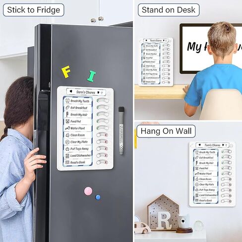 WQYWWLFR Chore Chart for Kids Dry Erase Board ADHD Tools for Kids to Do List Checklist Task Board Routine Chart Planning Board for Fridge with 10 Sliders and Magnetic Marker, White and Blue, 1 Pack in Saudi Arabia