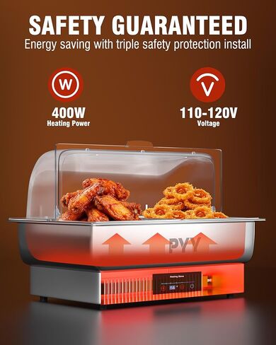 PYY Electric Chafing Dishes for Buffet 10 QT - Roll Top Electric Chafing Dish with Temperature Control Display, Fancy Chafing Dish Buffet Set with Half Size Pans for Catering, Parties and Restaurants in Kuwait
