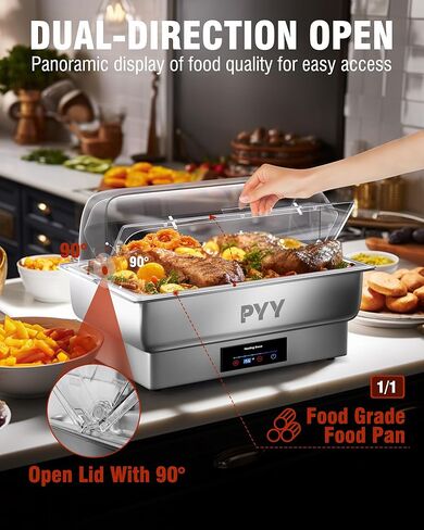 PYY Electric Chafing Dishes for Buffet 10 QT - Roll Top Electric Chafing Dish with Temperature Control Display, Fancy Chafing Dish Buffet Set with Half Size Pans for Catering, Parties and Restaurants in Kuwait