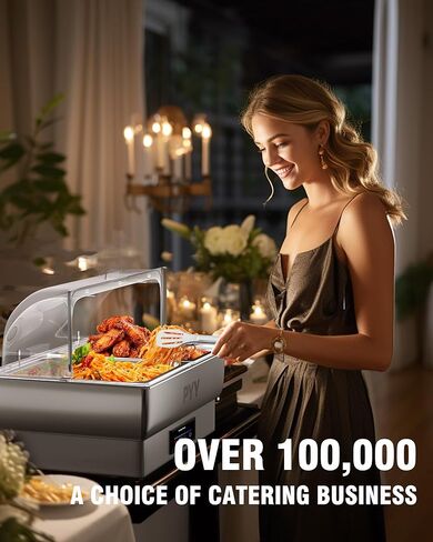 PYY Electric Chafing Dishes for Buffet 10 QT - Roll Top Electric Chafing Dish with Temperature Control Display, Fancy Chafing Dish Buffet Set with Half Size Pans for Catering, Parties and Restaurants in Kuwait