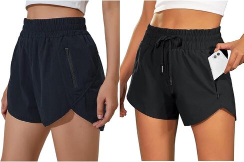 BMJL Women's Running Shorts High Waisted Athletic Shorts Pocket Sporty Short Gym Elastic Workout Shorts (S,Black) in Saudi Arabia