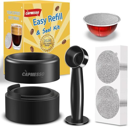 CAPMESSO Reusable Vertuo Pod Refill Kit, 2024 Newest Design for Faster Seal Reusable Nespresso Vertuo Pods with Fill & Press Brush,100pcs Aluminum Foil Lids for Refillable Nespresso Pods Vertuo in Saudi Arabia