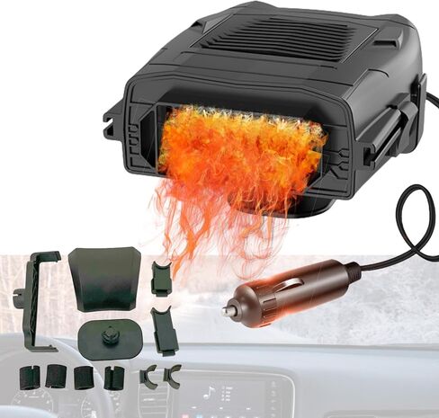 سخان السيارة 12 فولت 150 وات مزيل الضباب ومزيل الصقيع للزجاج الأمامي للسيارة مع مقبس ولاعة السجائر، 2 في 1 سخان خلفي للتدفئة/التبريد، مروحة سيارة تدور 360 درجة in Kuwait