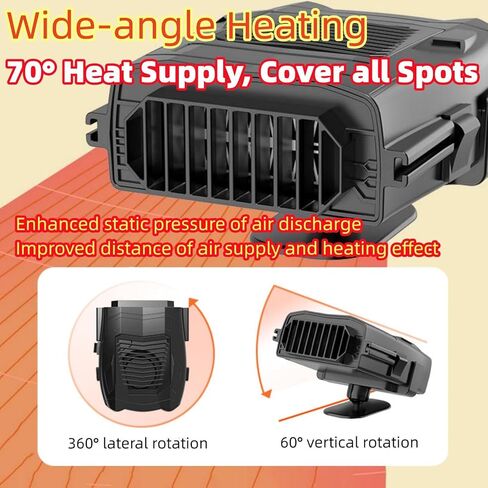 سخان السيارة 12 فولت 150 وات مزيل الضباب ومزيل الصقيع للزجاج الأمامي للسيارة مع مقبس ولاعة السجائر، 2 في 1 سخان خلفي للتدفئة/التبريد، مروحة سيارة تدور 360 درجة in Kuwait