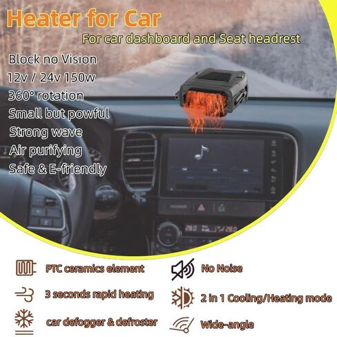 سخان السيارة 12 فولت 150 وات مزيل الضباب ومزيل الصقيع للزجاج الأمامي للسيارة مع مقبس ولاعة السجائر، 2 في 1 سخان خلفي للتدفئة/التبريد، مروحة سيارة تدور 360 درجة in Kuwait