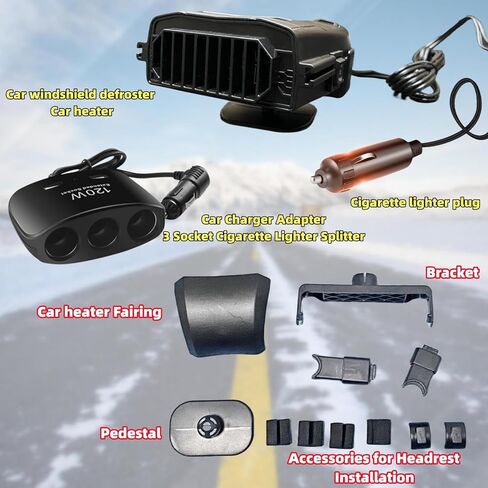 سخان السيارة 12 فولت 150 وات مزيل الضباب ومزيل الصقيع للزجاج الأمامي للسيارة مع مقبس ولاعة السجائر، 2 في 1 سخان خلفي للتدفئة/التبريد، مروحة سيارة تدور 360 درجة in Kuwait