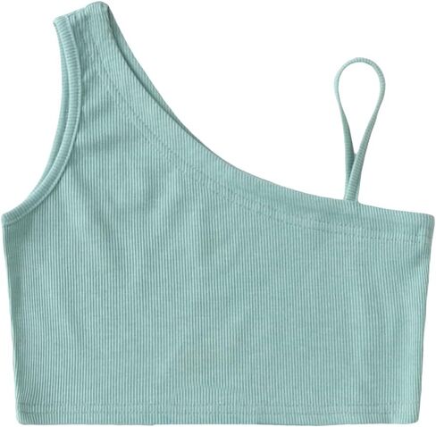 Milumia Girl Casual Ribbed Knit Crop Top Solid Sleeveless Asymmetrical Summer Tops in Saudi Arabia