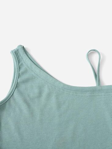 Milumia Girl Casual Ribbed Knit Crop Top Solid Sleeveless Asymmetrical Summer Tops in Saudi Arabia
