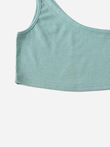 Milumia Girl Casual Ribbed Knit Crop Top Solid Sleeveless Asymmetrical Summer Tops in Saudi Arabia