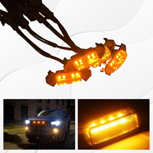 UZZH 4 قطع مصابيح LED للشواية للشاحنات، مصابيح LED كهرمانية مع سرج سلكي، مصابيح LED للشبكة الأمامية، مجموعة إضاءة الشواية الأمامية لملحقات السيارة لعام 2016-2019 Toyota Tacoma TRD PRO Front Gril in Kuwait