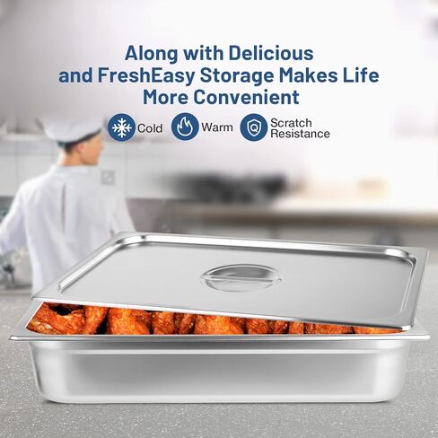 مقلاة فندق ريستلريوس بالحجم الكامل من الفولاذ المقاوم للصدأ مع غطاء، مقلاة طعام عميقة مقاس 4 بوصات، عبوة من 4 مقلاة بخار مضادة للمربى قابلة للتكديس للفنادق ومستلزمات المطاعم والحفلات والبوفيهات وتقديم الطعام للمناسبات in Kuwait