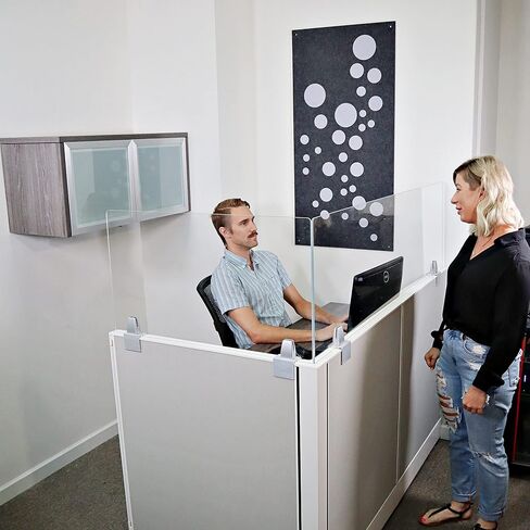 18" Frosted Acrylic Cubicle Mounted Privacy Panel with Small Brackets, Aluminum Frame, 18" x 24" in Kuwait
