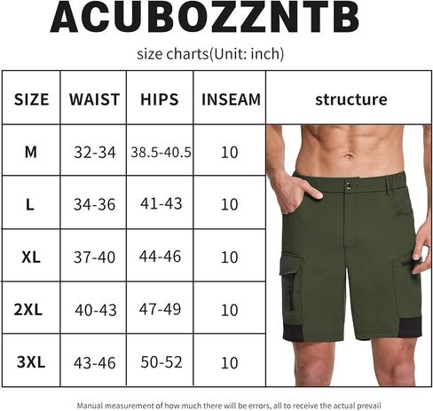 Acubozzntb Men's Hiking Cargo Shorts Quick Dry Casual Shorts with Multi Pockets for Men, Jogging,Climbing, Fishing, Walking in Saudi Arabia