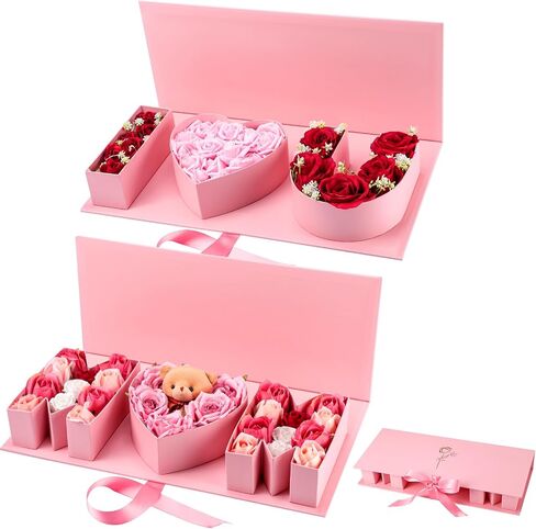 علبة من قطعتين من Gilprop ''I Love You'' ''MOM'' صندوق هدايا على شكل زهرة من الورق المقوى الفارغ القابل للتعبئة صندوق هدايا من الورق المقوى على شكل زهرة صندوق تعبئة الشوكولاتة لعيد ميلاد الأم (وردي) in Kuwait