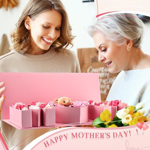 علبة من قطعتين من Gilprop ''I Love You'' ''MOM'' صندوق هدايا على شكل زهرة من الورق المقوى الفارغ القابل للتعبئة صندوق هدايا من الورق المقوى على شكل زهرة صندوق تعبئة الشوكولاتة لعيد ميلاد الأم (وردي) in Kuwait