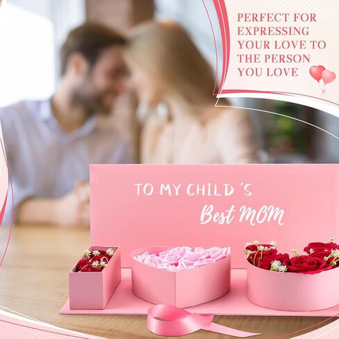 علبة من قطعتين من Gilprop ''I Love You'' ''MOM'' صندوق هدايا على شكل زهرة من الورق المقوى الفارغ القابل للتعبئة صندوق هدايا من الورق المقوى على شكل زهرة صندوق تعبئة الشوكولاتة لعيد ميلاد الأم (وردي) in Kuwait