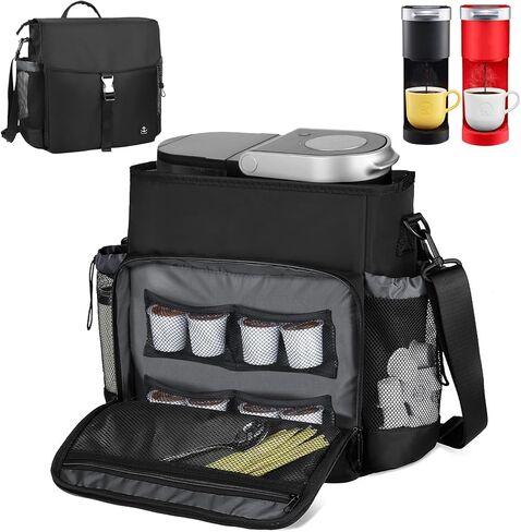 حقيبة حمل ماكينة صنع القهوة تيموكسي متوافقة مع Keurig K-mini/K-mini Plus Nespresso Pixie، أنيقة ومتينة، وبطانة مقاومة للماء، وتخزين كبسولات K-Cup، وحقيبة سفر لصانعة القهوة مناسبة للسفر (أسود) in Kuwait
