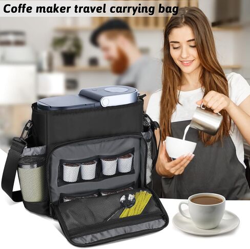 حقيبة حمل ماكينة صنع القهوة تيموكسي متوافقة مع Keurig K-mini/K-mini Plus Nespresso Pixie، أنيقة ومتينة، وبطانة مقاومة للماء، وتخزين كبسولات K-Cup، وحقيبة سفر لصانعة القهوة مناسبة للسفر (أسود) in Kuwait