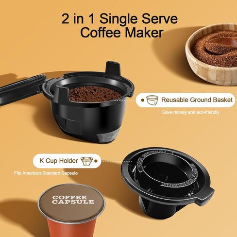 ماكينة صنع القهوة الفردية من إيلافي لكوب K والقهوة المطحونة، ماكينة صنع القهوة بكوب واحد، أحجام مشروبات 6 إلى 14 أونصة مع خزان قابل للإزالة 40 أونصة، ماكينة صنع القهوة الصغيرة مع وظيفة التنظيف الذاتي، أسود in Kuwait