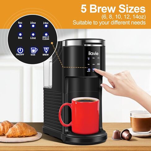 ماكينة صنع القهوة الفردية من إيلافي لكوب K والقهوة المطحونة، ماكينة صنع القهوة بكوب واحد، أحجام مشروبات 6 إلى 14 أونصة مع خزان قابل للإزالة 40 أونصة، ماكينة صنع القهوة الصغيرة مع وظيفة التنظيف الذاتي، أسود in Kuwait